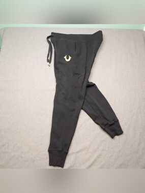 True Religion Unisex Black Joggers Gold Metallic Horseshoe Logo Size M